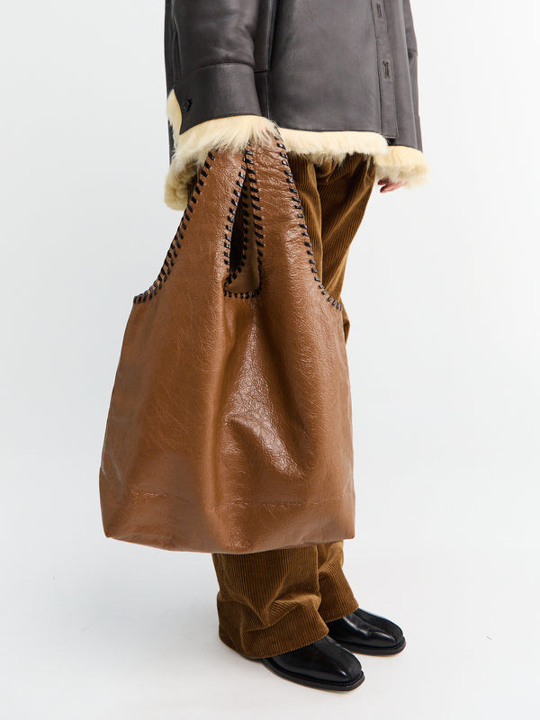 stoy Large Leather Tote Bag in Tan