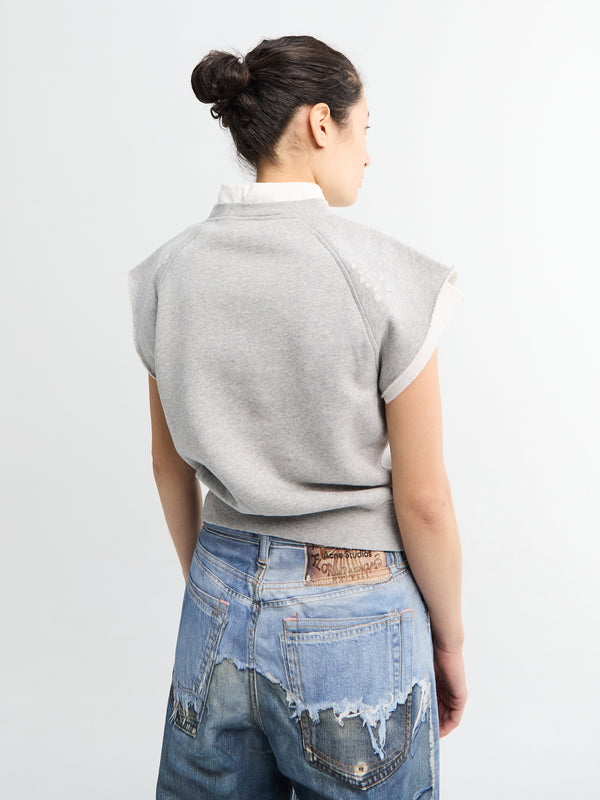 Stoy Layered Fleece Vest In Grey Melange