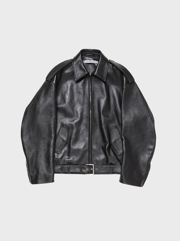 Stoy Leather Biker Jacket In Black
