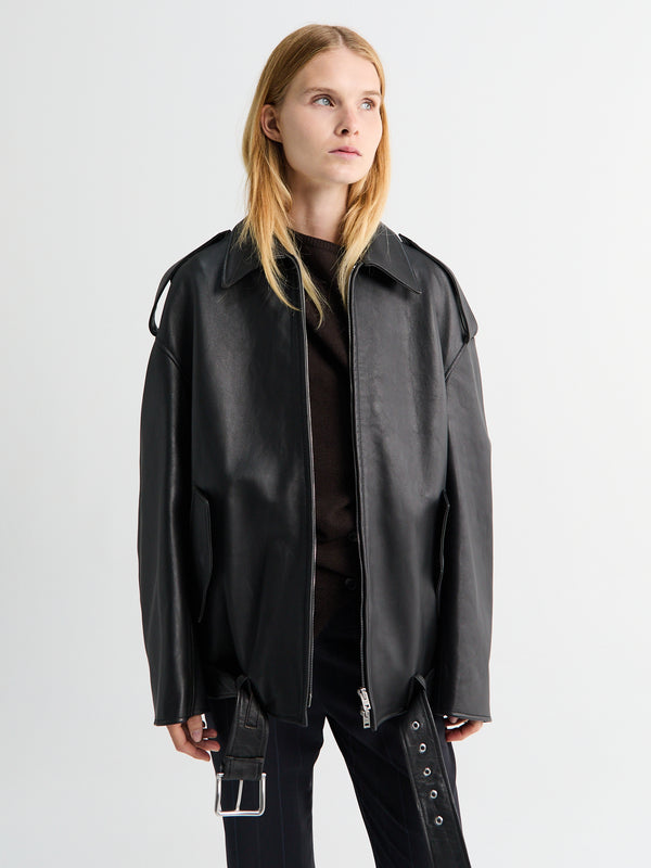 Stoy Leather Biker Jacket In Black