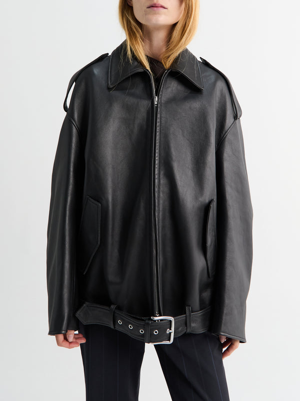 Stoy Leather Biker Jacket In Black