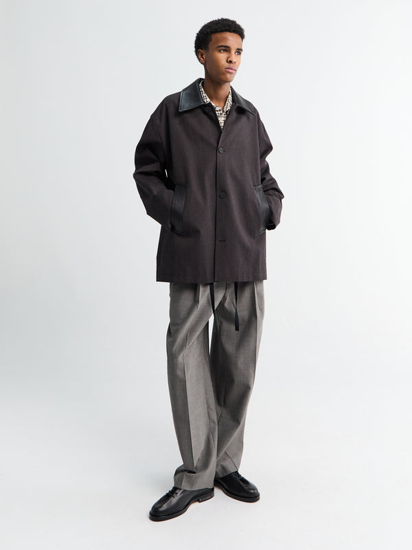 Stoy Leather Collar Chore Coat In Brown Marl