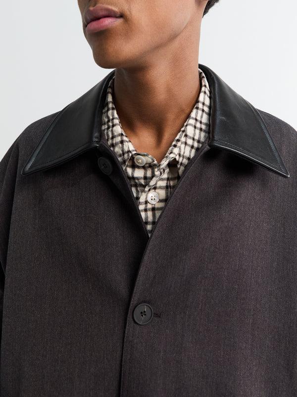 Stoy Leather Collar Chore Coat In Brown Marl