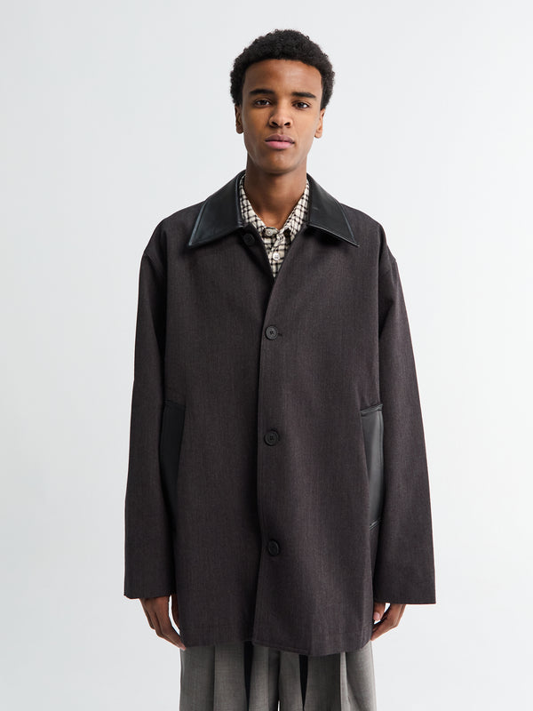 Stoy Leather Collar Chore Coat In Brown Marl
