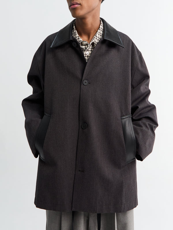 stoy Leather Collar Chore Coat in Brown Marl