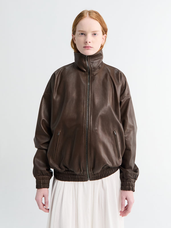 stoy Leather Jacket in Dark Brown
