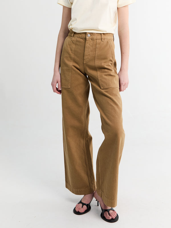 Stoy Leather Logo Cotton Trousers In Brown