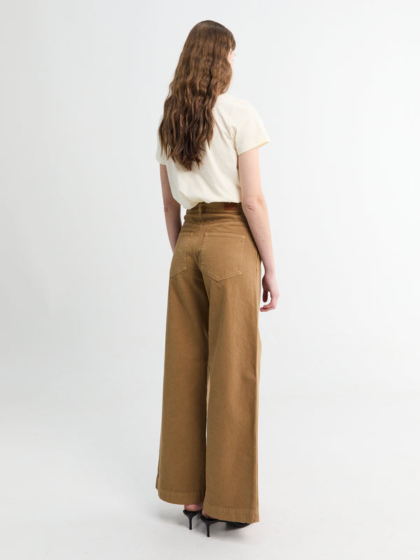 Stoy Leather Logo Cotton Trousers In Brown