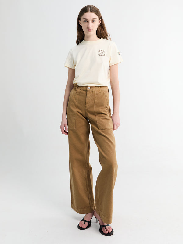 stoy Leather Logo Cotton Trousers in Brown