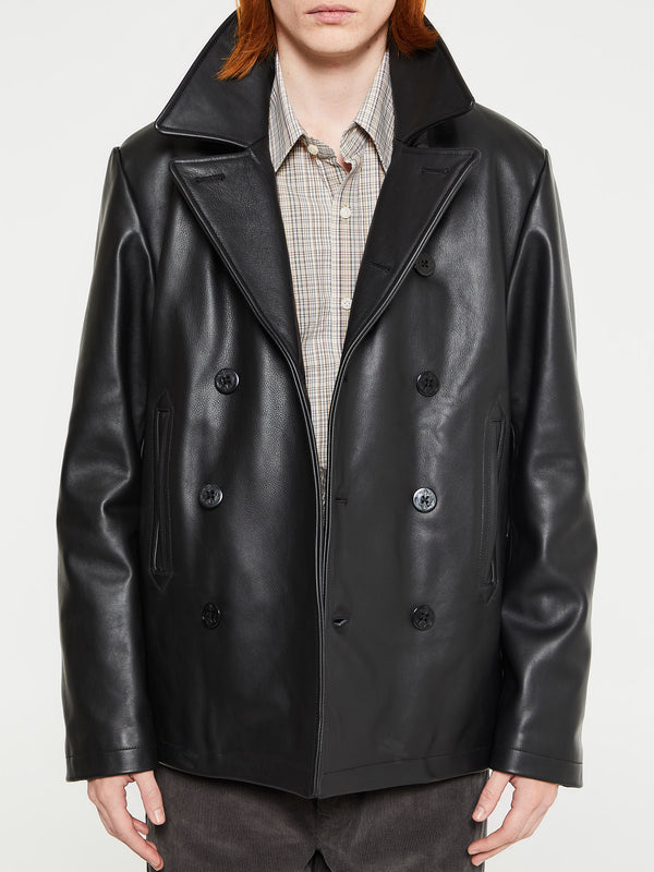 Stoy Leather Peacoat With Cashball Fill In Black