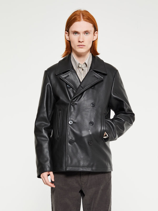 stoy Leather Peacoat with Cashball Fill in Black