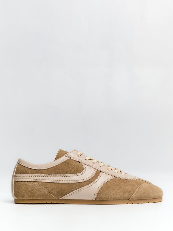 stoy Leather-trimmed suede sneakers in Beige