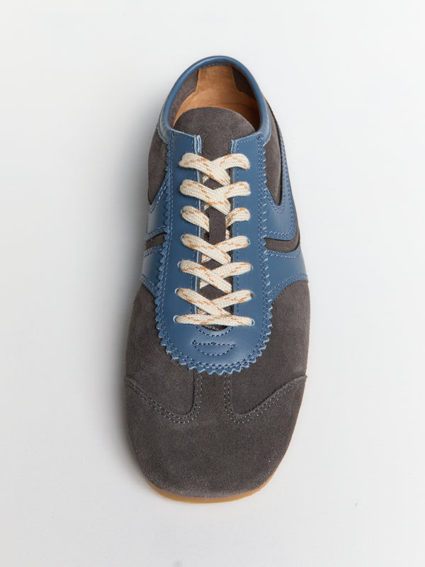 Stoy Leather-Trimmed Suede Sneakers In Steel
