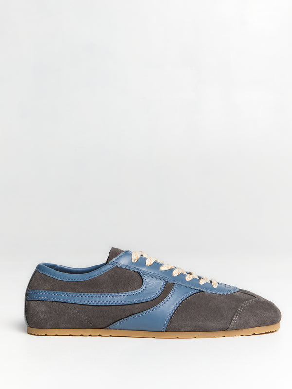 stoy Leather-Trimmed Suede Sneakers in Steel