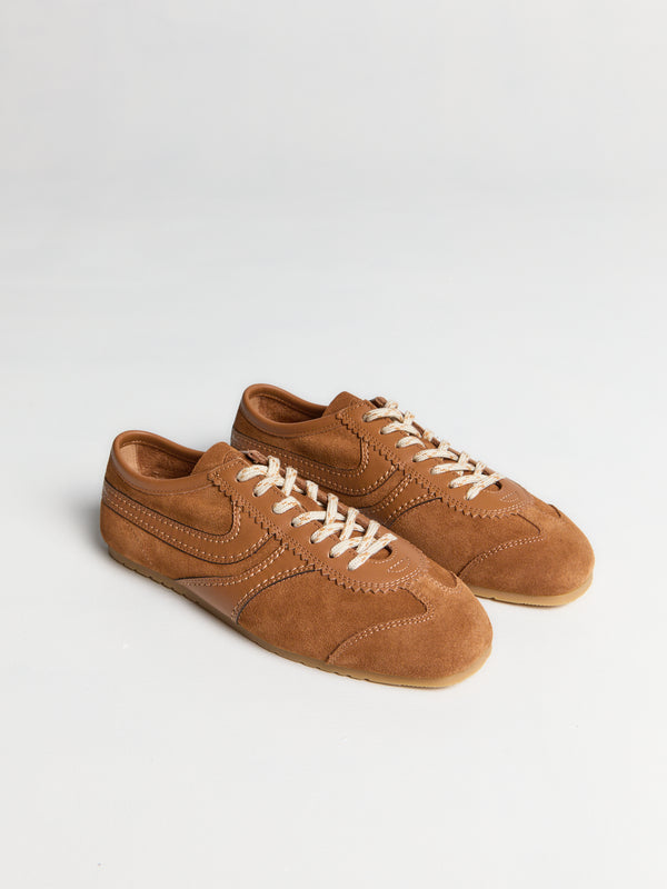 Stoy Leather-Trimmed Suede Sneakers In Tan
