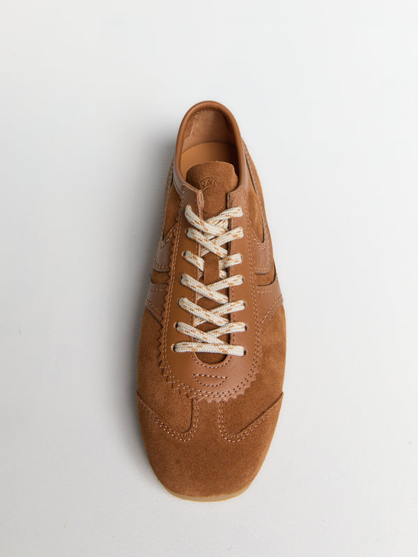 Stoy Leather-Trimmed Suede Sneakers In Tan