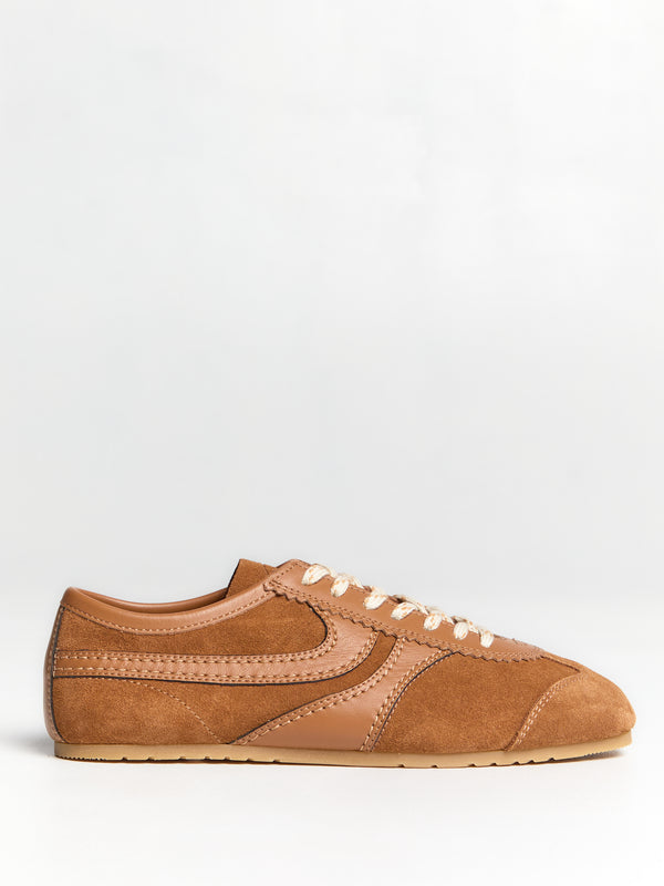 stoy Leather-Trimmed Suede Sneakers in Tan