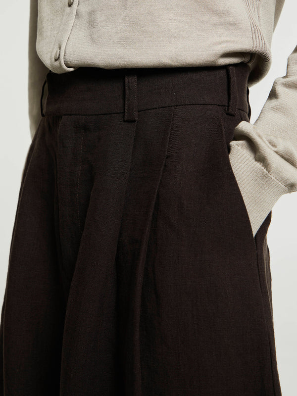 Stoy Linen Culottes Pants In Dark Brown