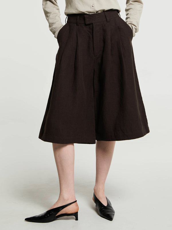 Stoy Linen Culottes Pants In Dark Brown