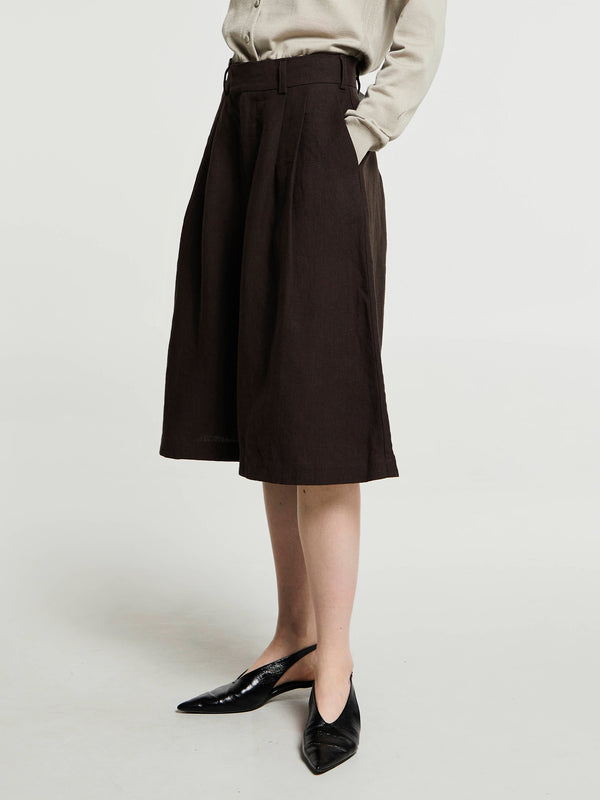 stoy Linen Culottes Pants in Dark Brown