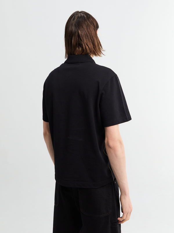 Stoy Logo Cotton Piquet Polo Shirt In Black