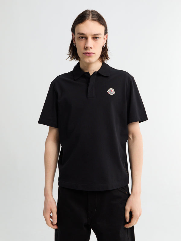 stoy Logo Cotton Piquet Polo Shirt in Black