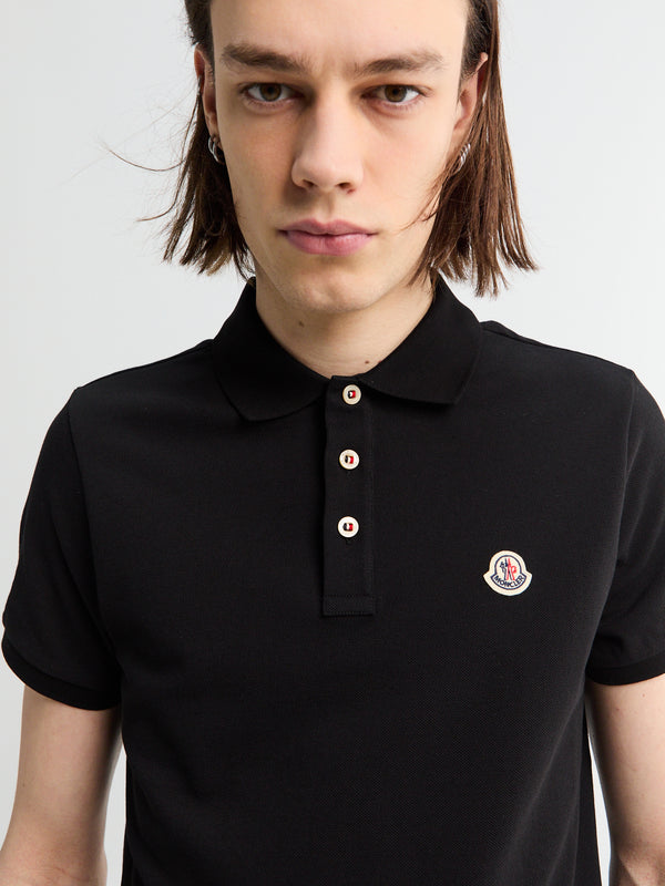 Stoy Logo Patch Cotton Polo Shirt In Black