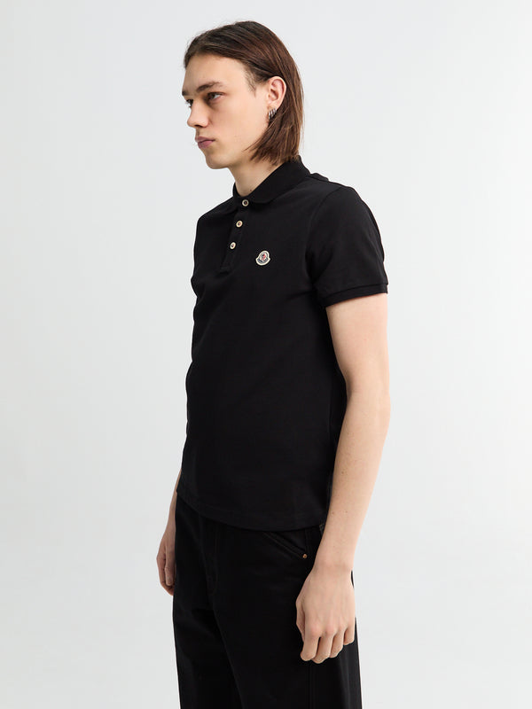 Stoy Logo Patch Cotton Polo Shirt In Black