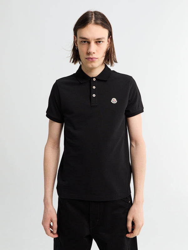 stoy Logo Patch Cotton Polo Shirt in Black