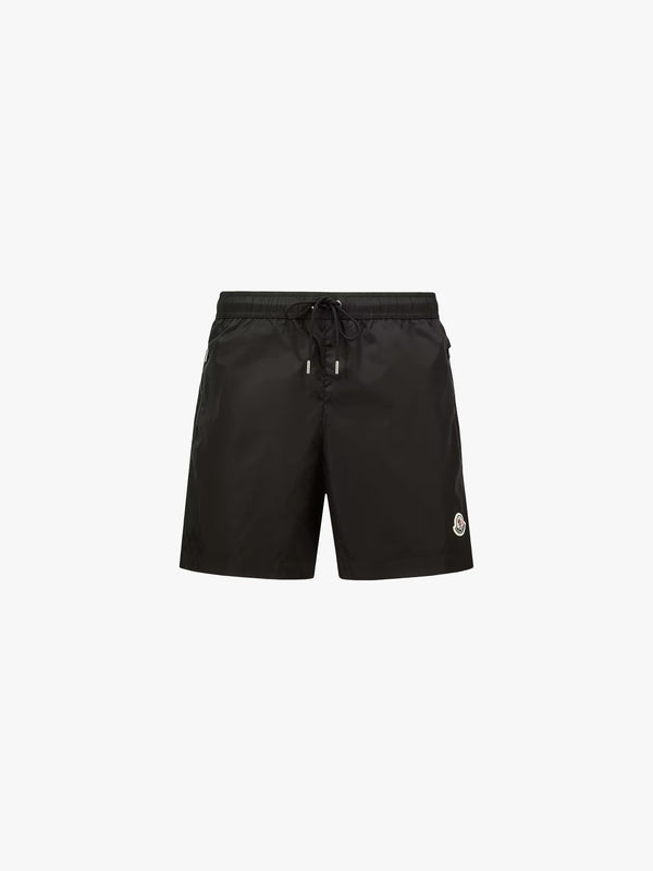 stoy Logo Patch Swim Shorts in Black