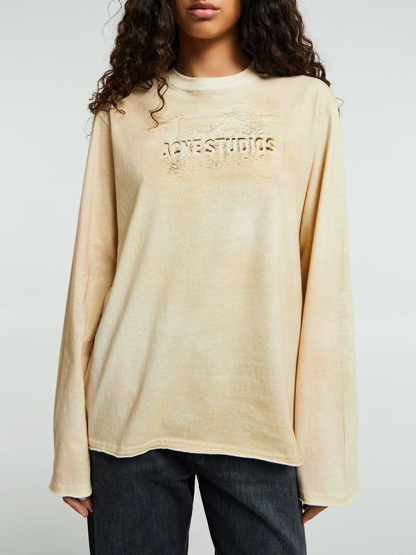 Stoy Long Sleeve Logo T-shirt In Sand Beige