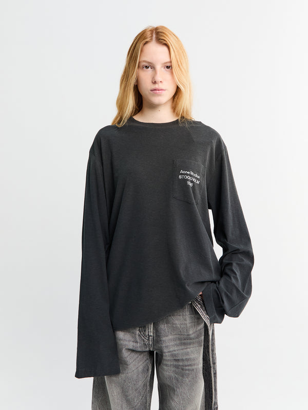 stoy Longsleeved Logo T-Shirt in Faded Black