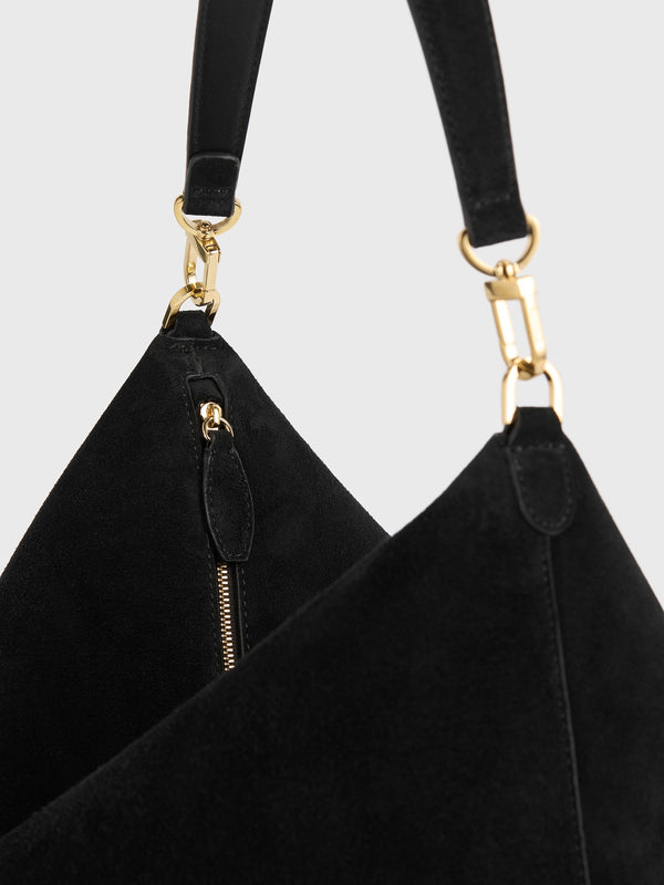 Stoy Medium Bevel Suede Bag In Black