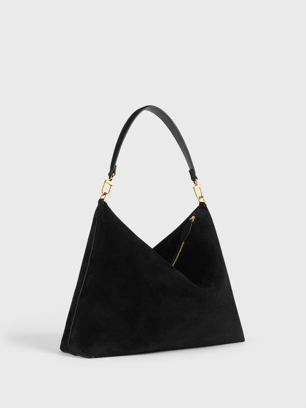stoy Medium Bevel Suede Bag in Black