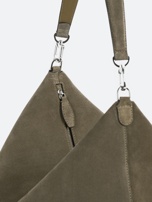 Stoy Medium Bevel Suede Bag In Dark Taupe
