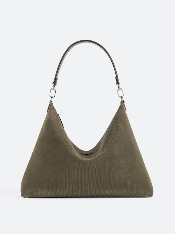 stoy Medium Bevel Suede Bag in Dark Taupe