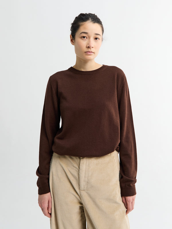 stoy Merino knit crew neck in Brown