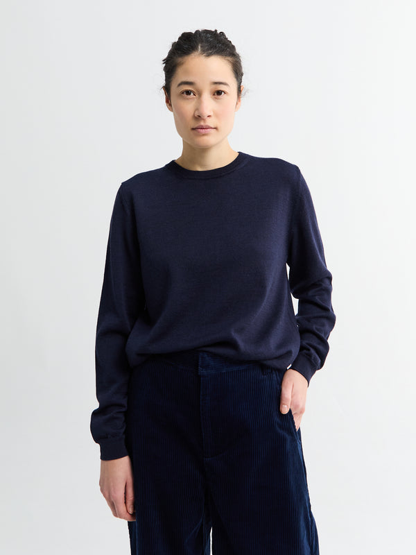stoy Merino knit crew neck in Navy