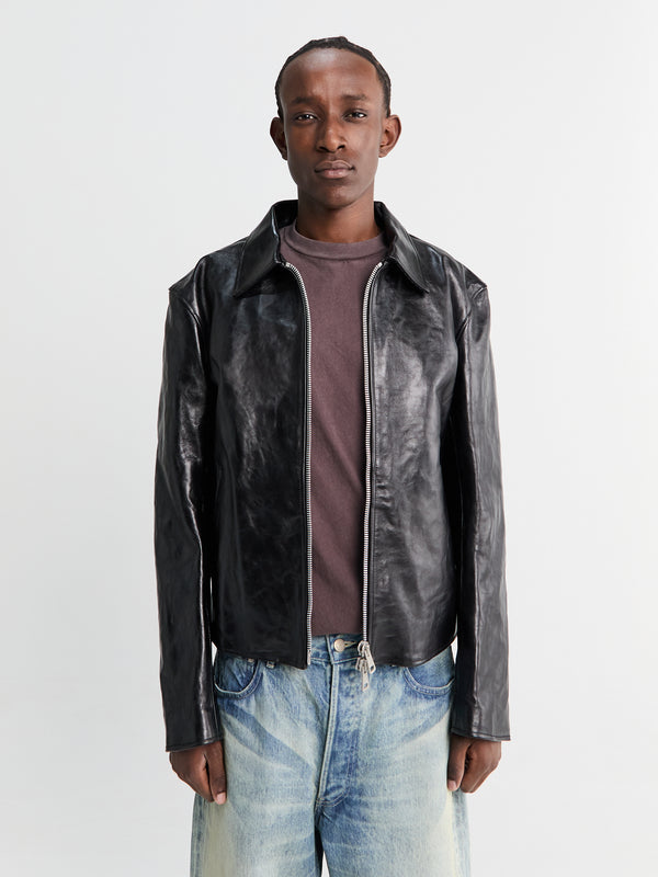 stoy Mini Jacket in Top Dyed Black Leather