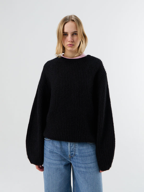 Stoy Mohair Blend Rib Knit In Black