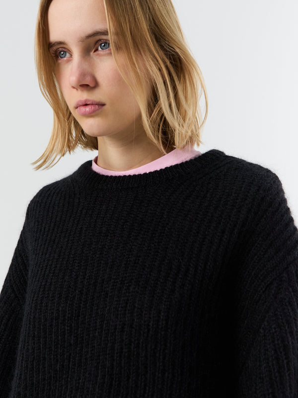 Stoy Mohair Blend Rib Knit In Black