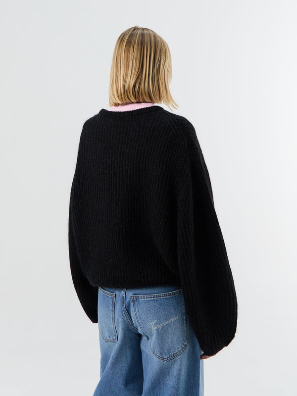 Stoy Mohair Blend Rib Knit In Black