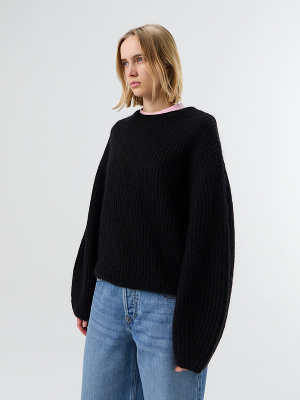 stoy Mohair Blend Rib Knit in Black