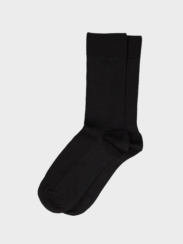stoy Mrs Merino Fine Ribbed Socks in Black