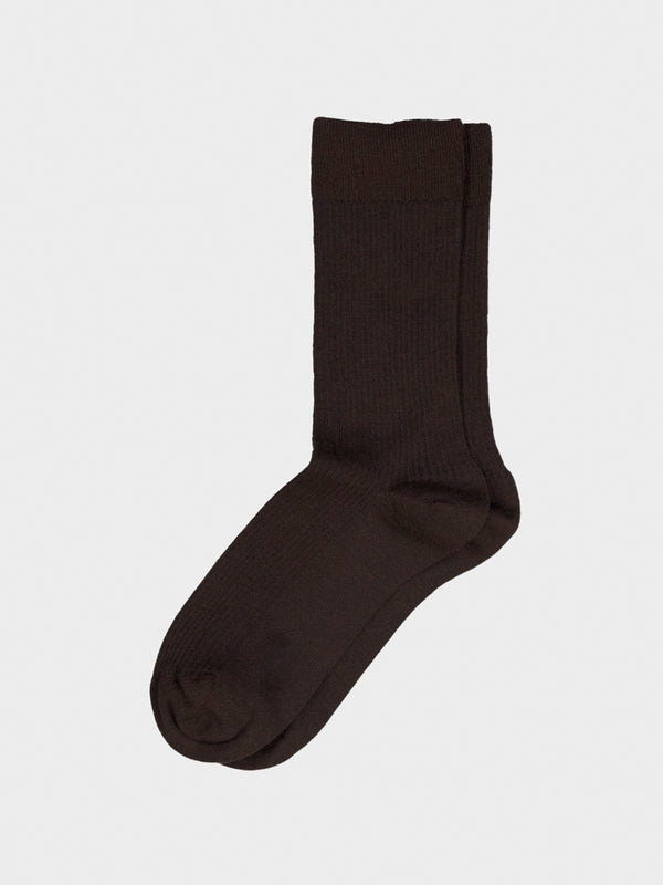 stoy Mrs Merino Fine Ribbed Socks in Dark Brown