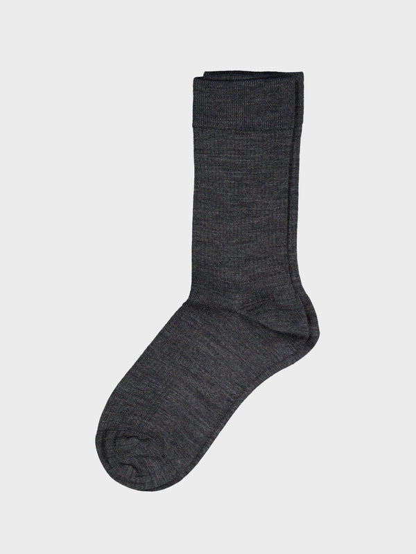 stoy Mrs Merino Fine Ribbed Socks in Dark Grey