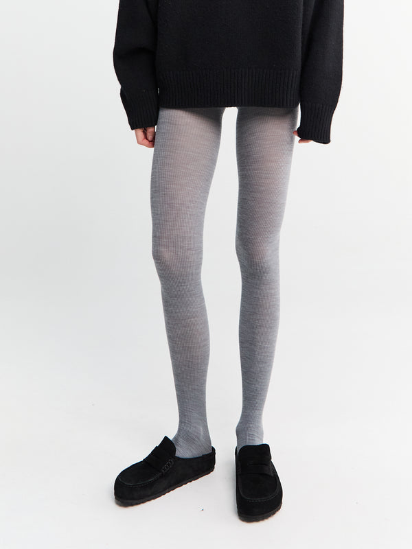 Stoy Mrs Merino Ribbed Tights In Light Grey