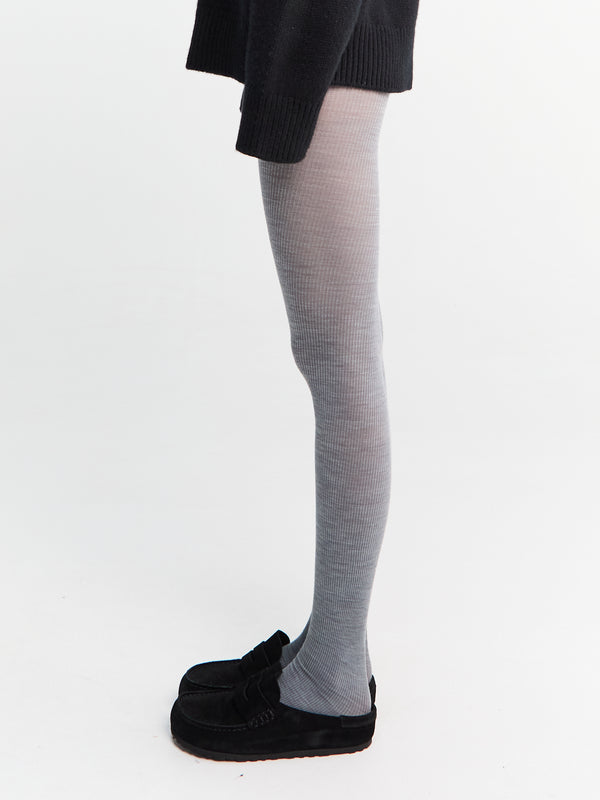 Stoy Mrs Merino Ribbed Tights In Light Grey