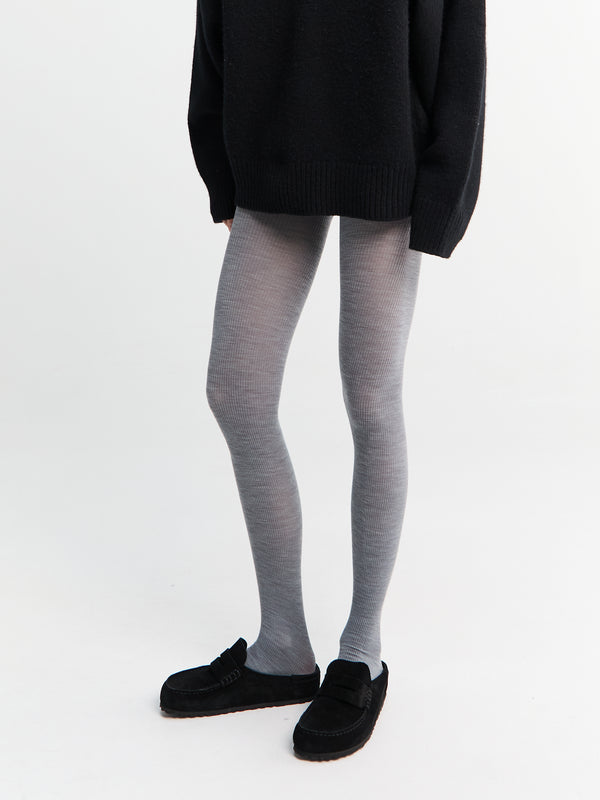 stoy Mrs Merino Ribbed Tights in Light Grey