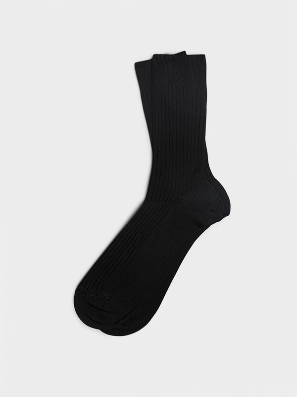 stoy Mrs. Silky Fine Ribbed Socks in Black